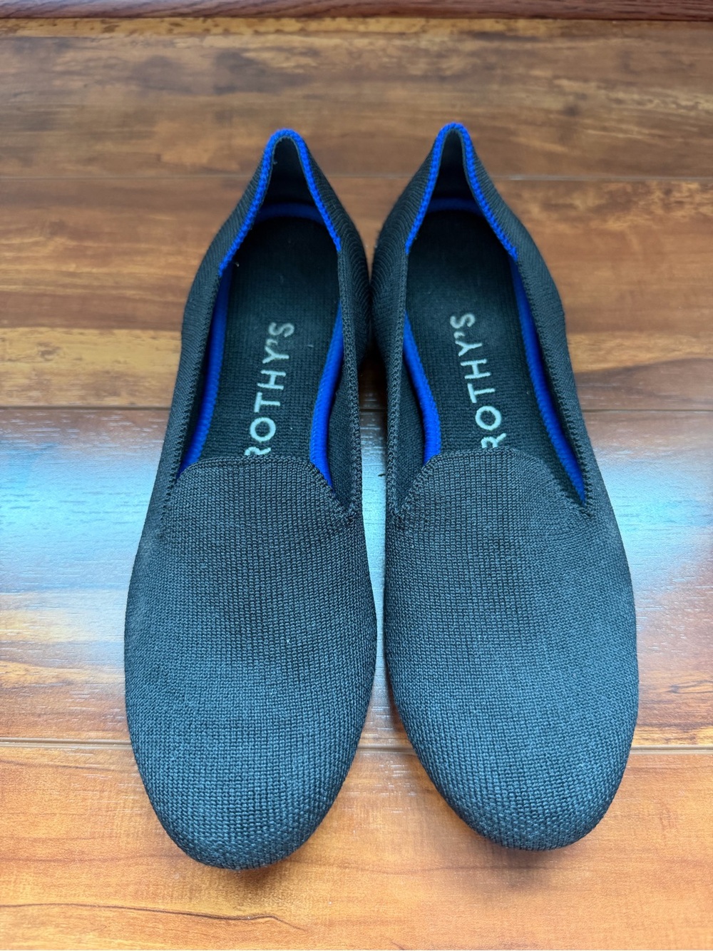 Rothy's Black Slip-On Loafers with Blue Trim